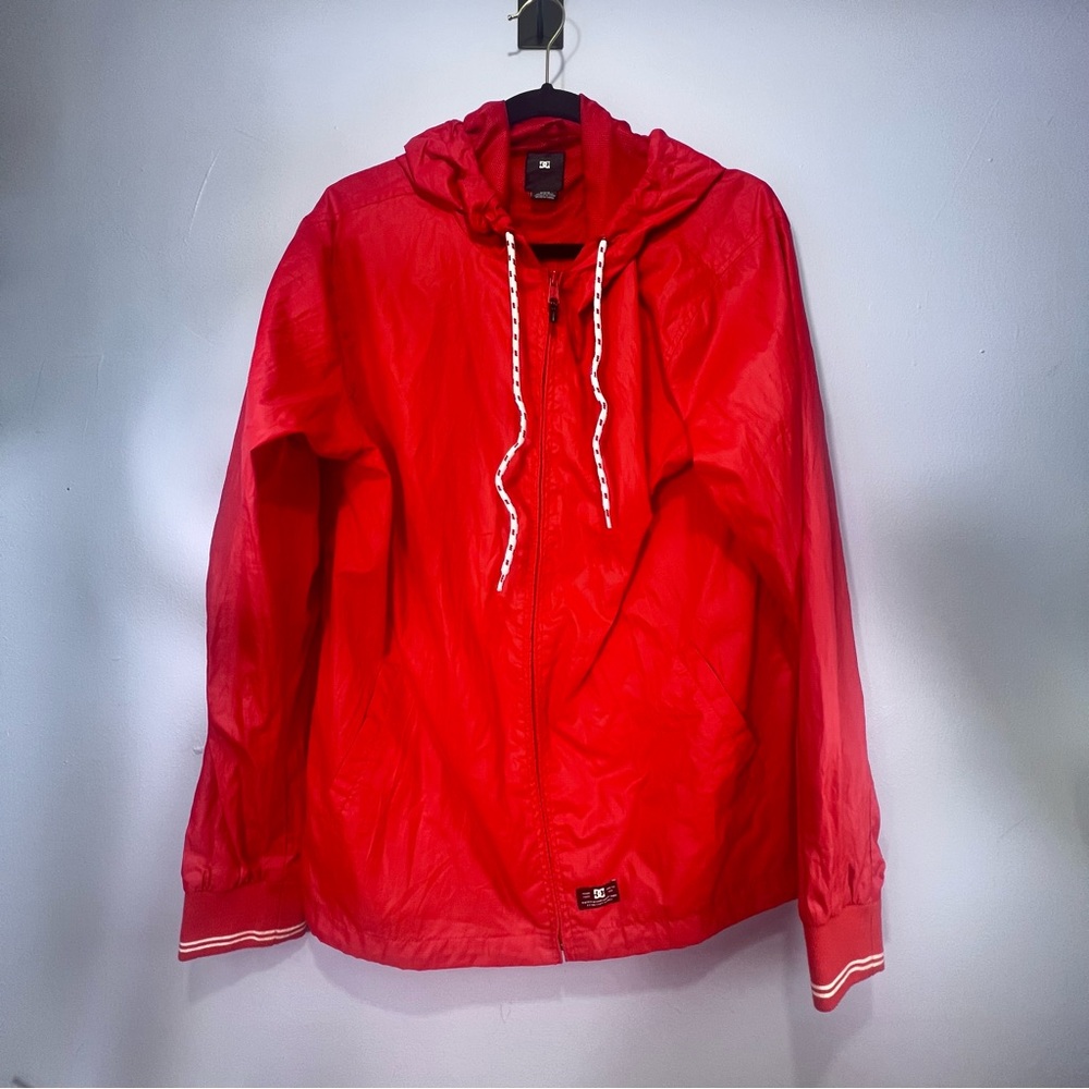 DC Red Hooded Windbreaker Jacket - Size Medium